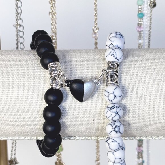 Couples Heart Bracelet Set – Magnetic Heart Matching Bracelets – His & Hers - Picture 2 of 7